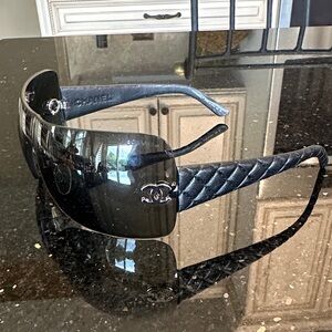 CHANEL Black Quilted Shield Sunglasses